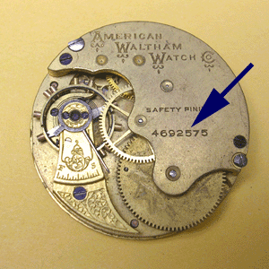 American Waltham Watch Co. 6 size movement, Model of 1873,
			seven (7) jewels, Serial Number 4692575, circa 1890.