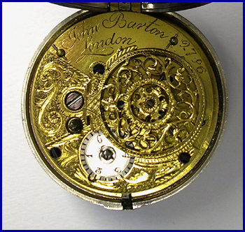 English verge fusee watch dated 1789.  Movement is
				marked: John Barton, London